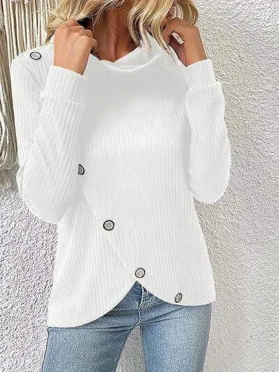 Stylish Warmth Button Detail Turtleneck Sweatshirt