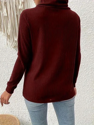 Stylish Warmth Button Detail Turtleneck Sweatshirt
