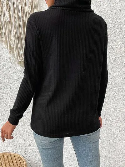 Stylish Warmth Button Detail Turtleneck Sweatshirt