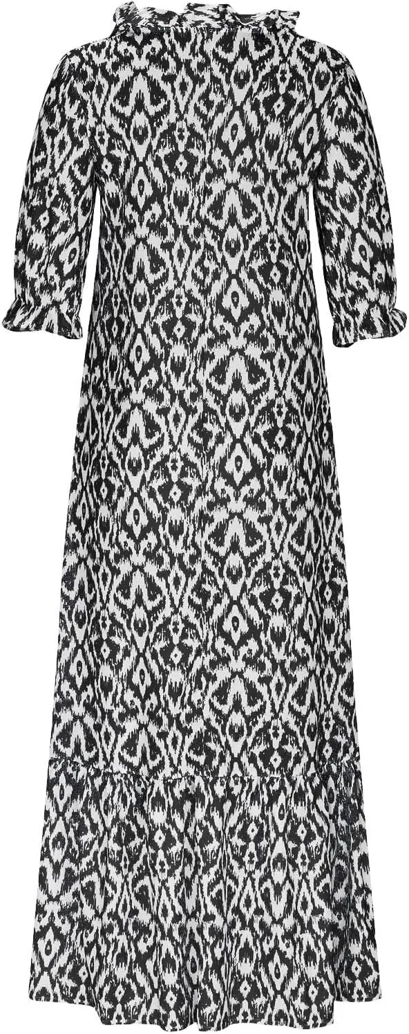 Summer Maxi Dresses for Women 2025 Vacation 3/4 Sleeve Boho Floral Long Dresses V Neck Casual Comfy Loose Dress