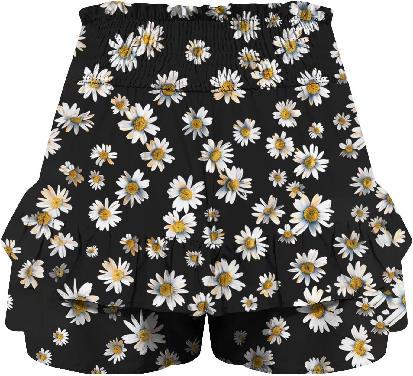 Summer Shorts for Women 2024 Elastic High Waisted Pleated Ruffle Mini Skirts Cute Beach Vacation Flowy Shorts Skorts