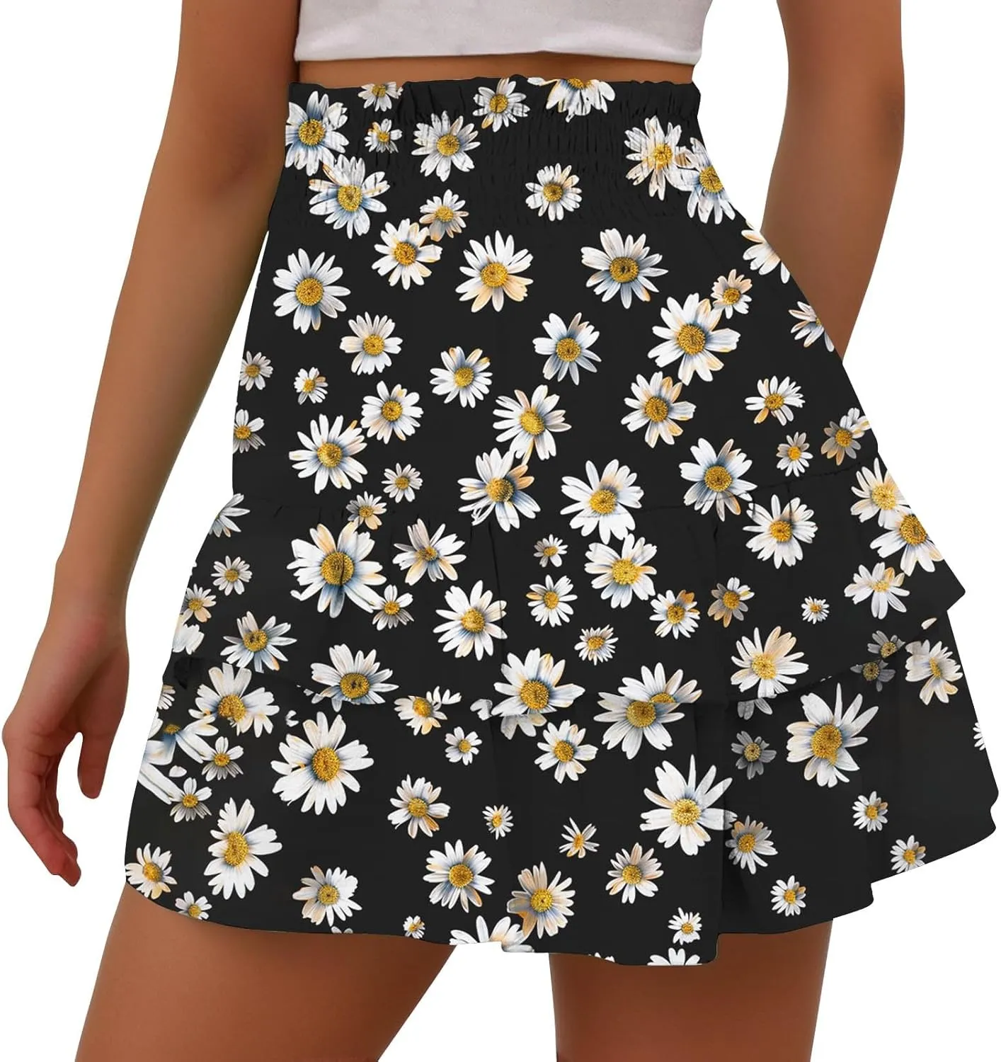 Summer Shorts for Women 2024 Elastic High Waisted Pleated Ruffle Mini Skirts Cute Beach Vacation Flowy Shorts Skorts