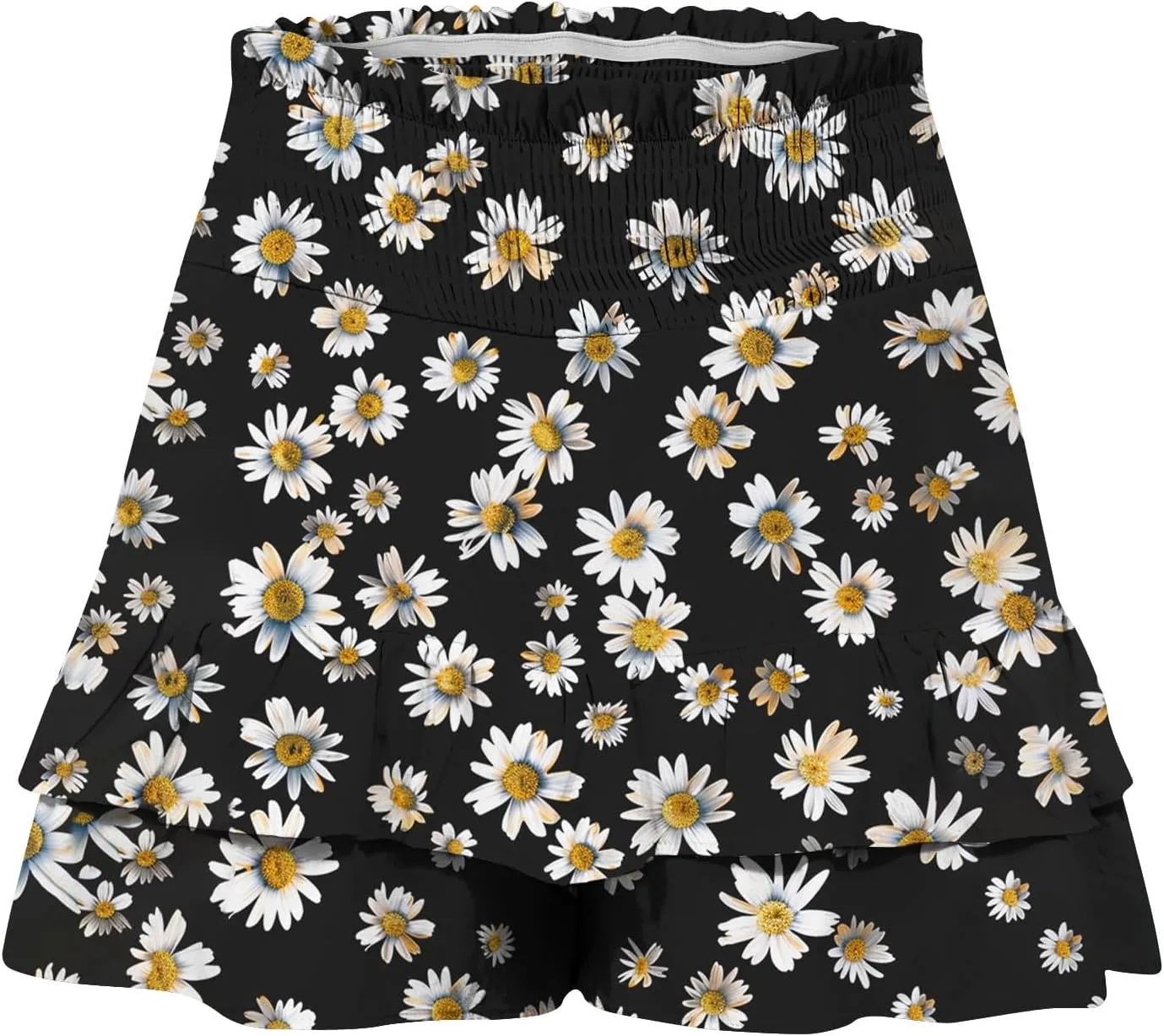 Summer Shorts for Women 2024 Elastic High Waisted Pleated Ruffle Mini Skirts Cute Beach Vacation Flowy Shorts Skorts