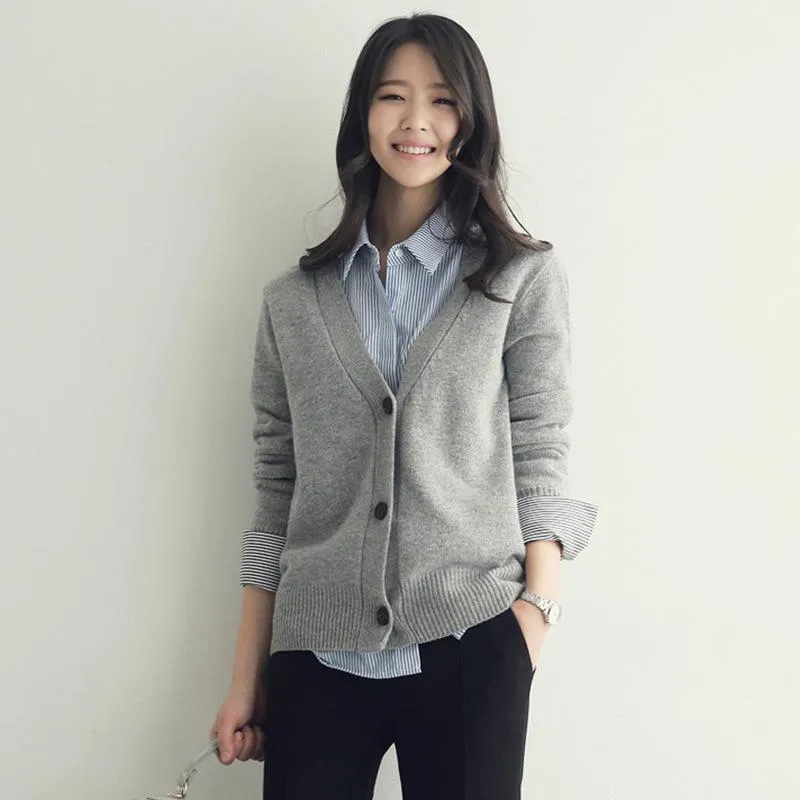 Sweater Women Trendy Gray All-Matching Loose Korean Knitted Cardigan Outerwear