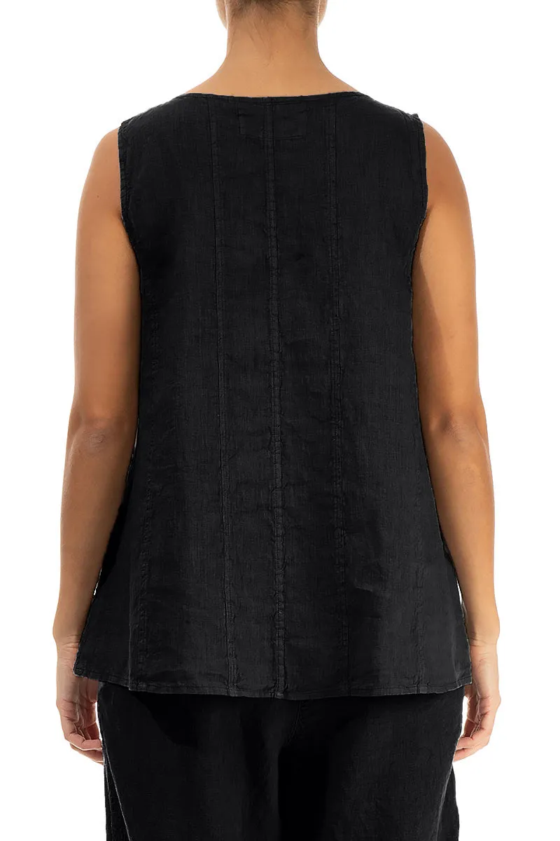 Sweetheart Neck Black Linen Top