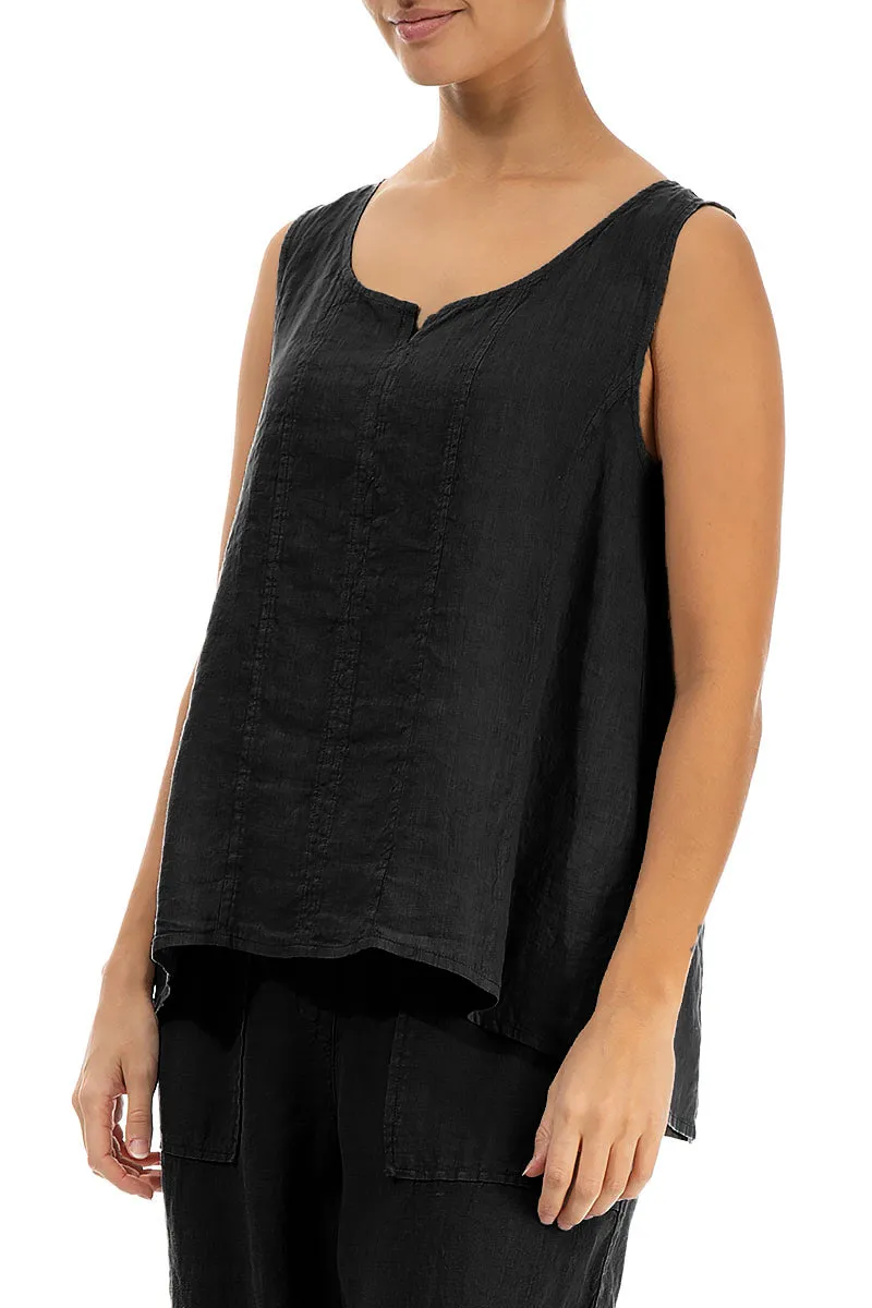 Sweetheart Neck Black Linen Top