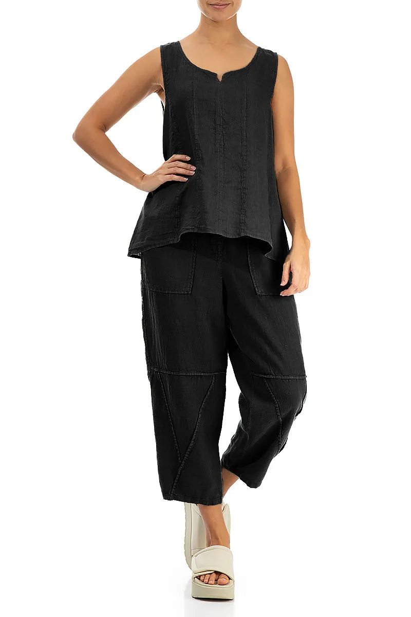 Sweetheart Neck Black Linen Top