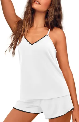 Tankaneo Womens Pajama Sets 2 Piece Lounge Outfits Sleeveless Camisole Tops and Shorts Summer Sleepwear