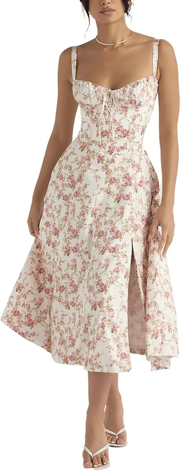 TICBRY Print Bustier Dress Women Sexy Strap Backless Slim Maxi Dress Summer Elegant Sleeveless Evening Club Party Sundress