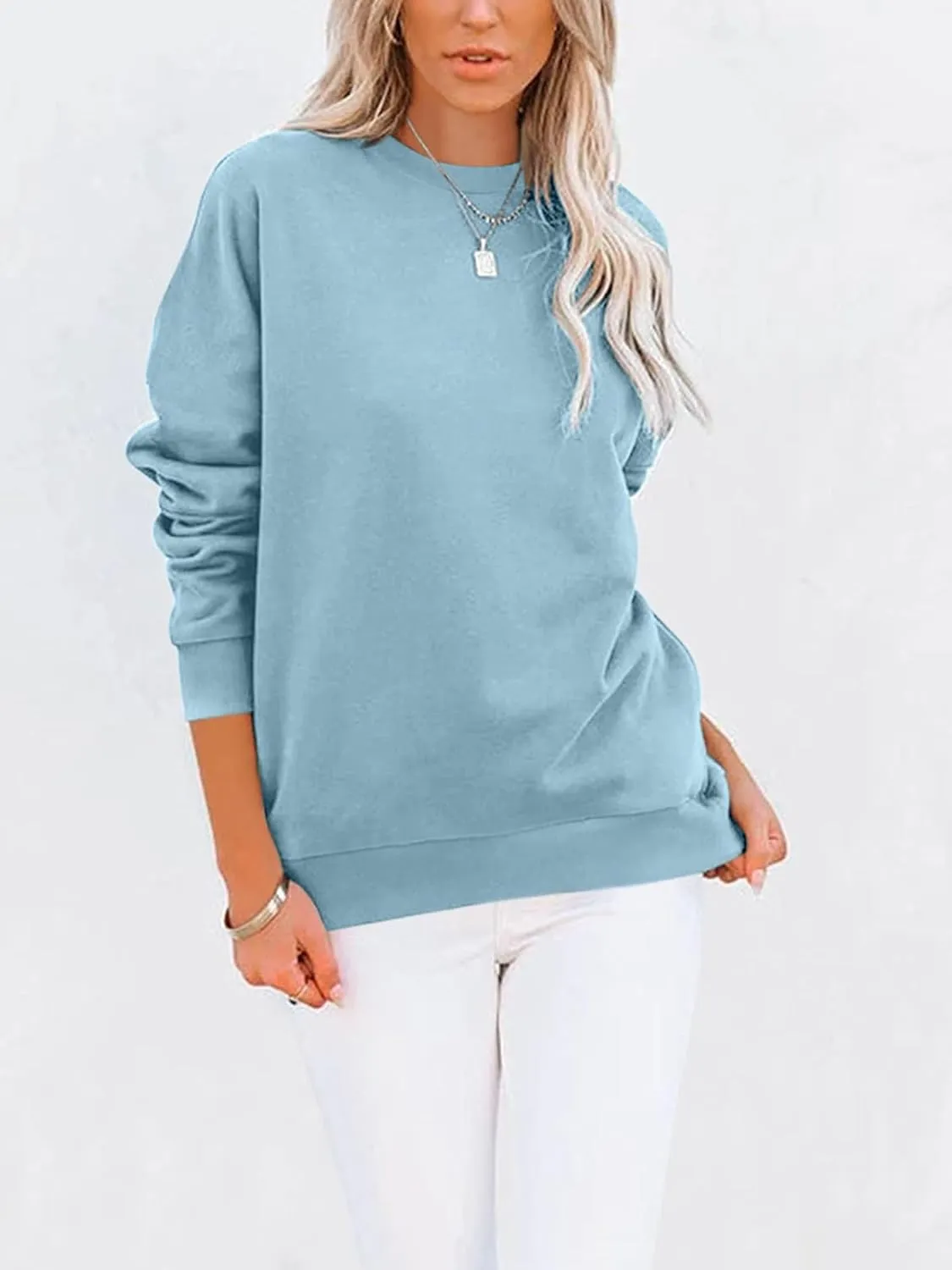 TICTICMIMI Women's Casual Long Sleeve Color Block/Solid Tops Crewneck Sweatshirts Cute Loose Fit Pullover with Pockets