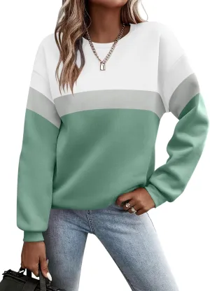 TICTICMIMI Women's Long Sleeve Tops Casual Color Block/Solid Cute Crewneck Sweatshirts Pullover Fall Shirts