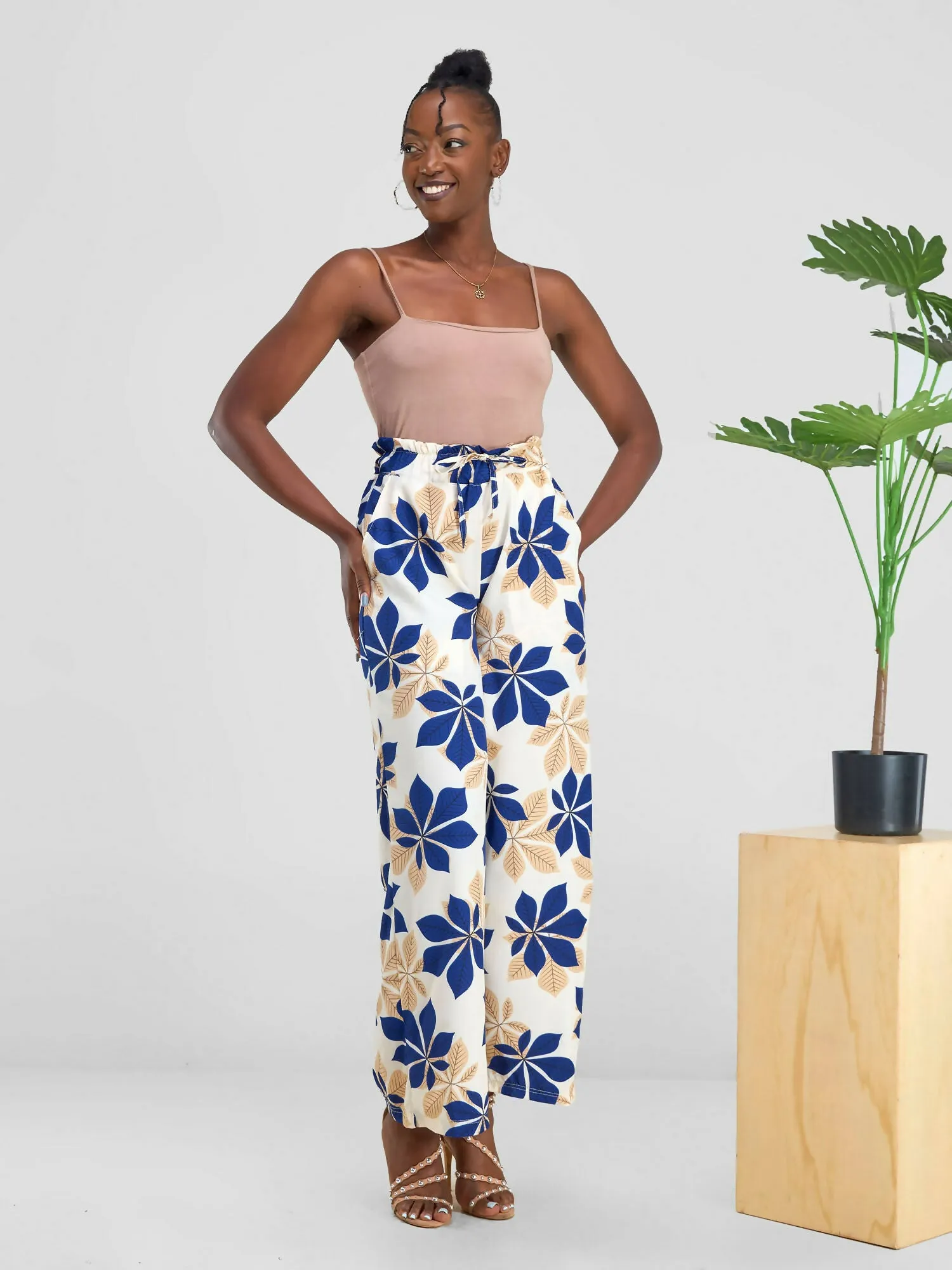 Timyt Urban Wear Peta Pants With Waist Band Side Pocket Pant - Blue Floral