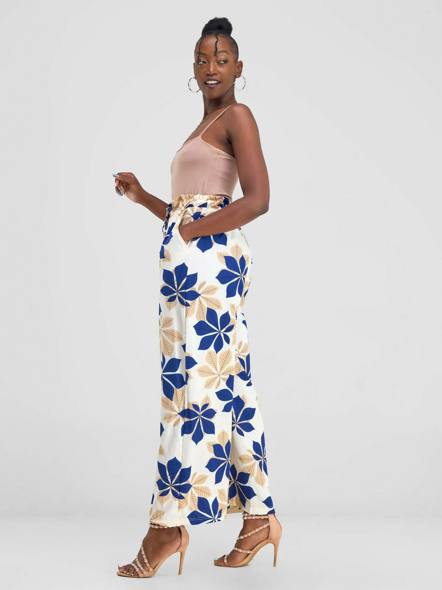 Timyt Urban Wear Peta Pants With Waist Band Side Pocket Pant - Blue Floral