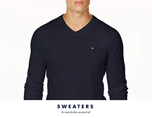 Tommy Hilfiger Men's Cotton V Neck Sweater, Asphalt Heather, Medium
