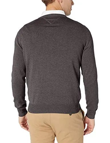 Tommy Hilfiger Men's Cotton V Neck Sweater, Asphalt Heather, Medium