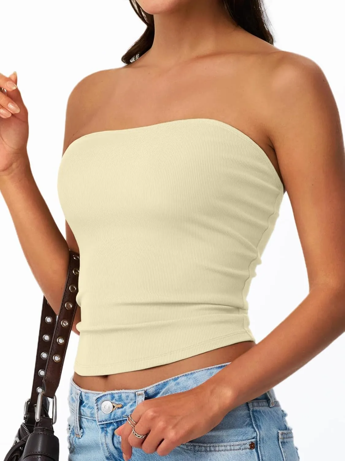 Trendy Queen Tube Tops for Women 2025 Summer Going Out Crop Ribbed Tank Bandeau Sexy Fashion Y2k Spring Sleeveless Bra