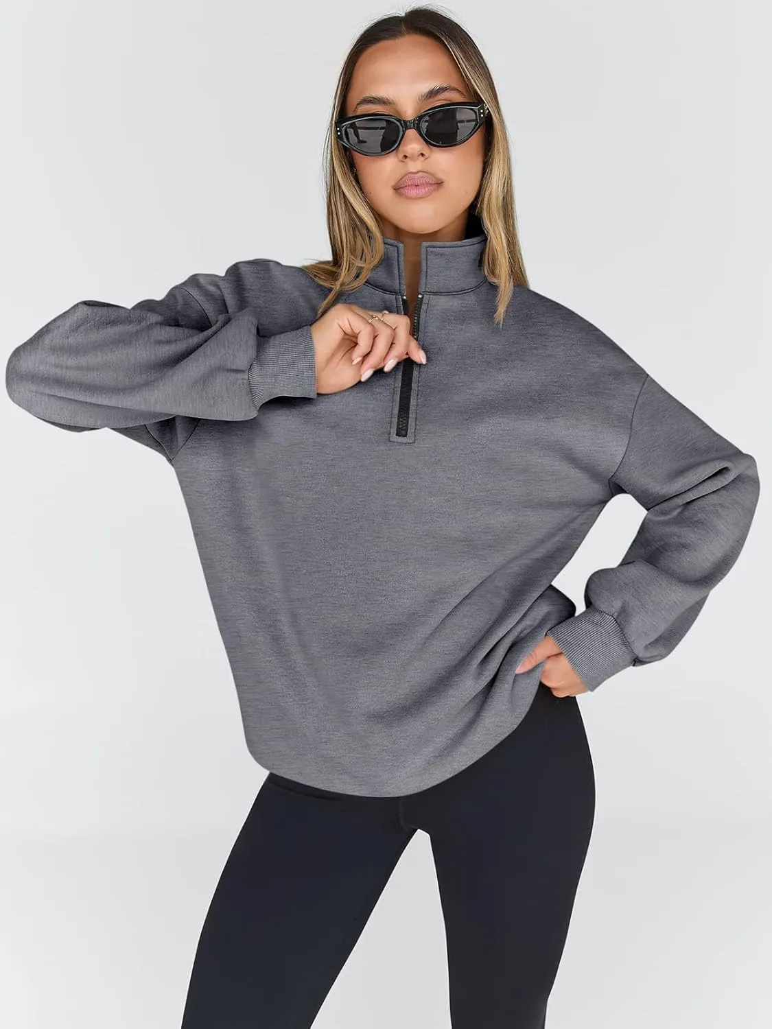 Trendy Queen Womens Oversized Sweatshirts Fall Fashion Hoodies Half Zip Pullover Long Sleeve Shirts Clothes Outfits