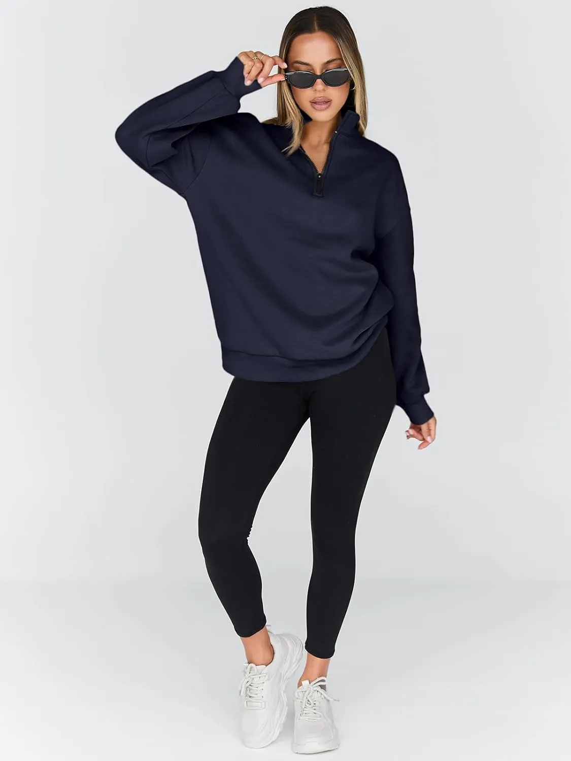 Trendy Queen Womens Oversized Sweatshirts Fall Fashion Hoodies Half Zip Pullover Long Sleeve Shirts Clothes Outfits