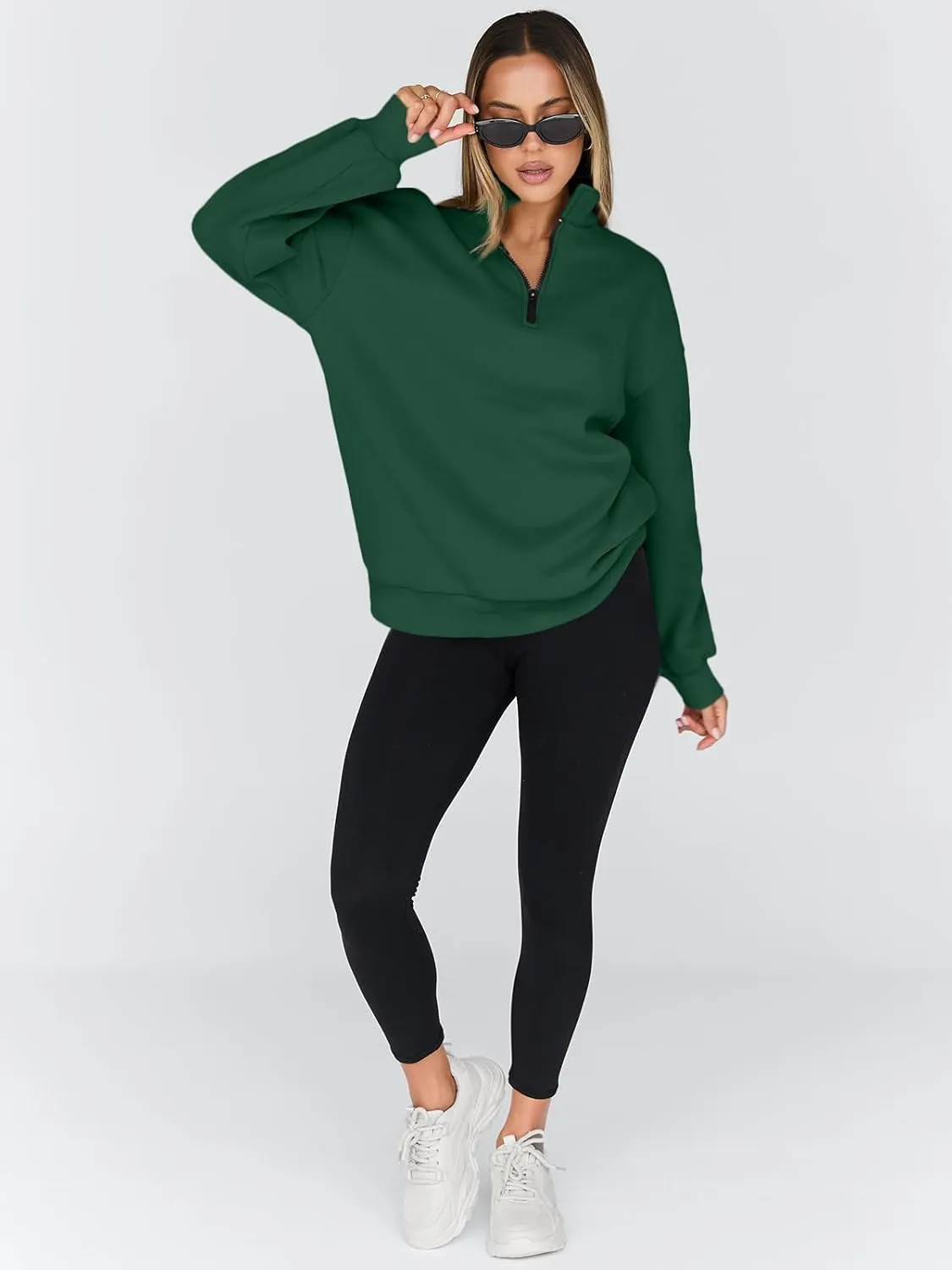 Trendy Queen Womens Oversized Sweatshirts Fall Fashion Hoodies Half Zip Pullover Long Sleeve Shirts Clothes Outfits