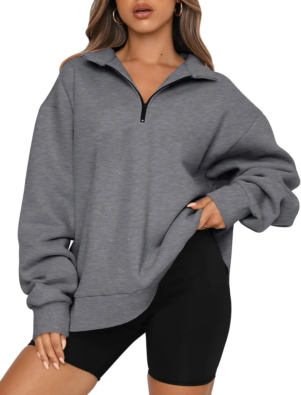 Trendy Queen Womens Oversized Sweatshirts Fall Fashion Hoodies Half Zip Pullover Long Sleeve Shirts Clothes Outfits