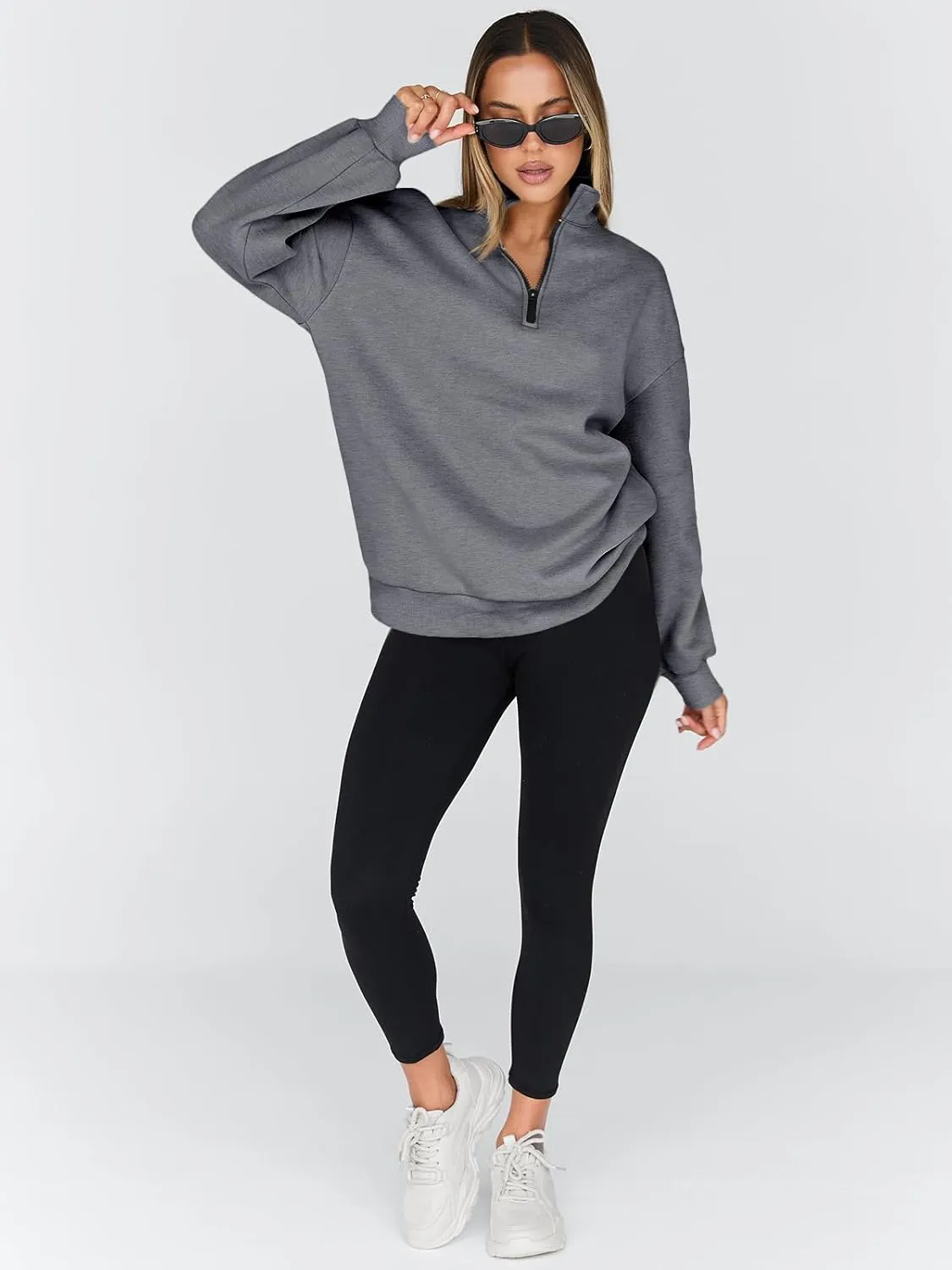 Trendy Queen Womens Oversized Sweatshirts Fall Fashion Hoodies Half Zip Pullover Long Sleeve Shirts Clothes Outfits