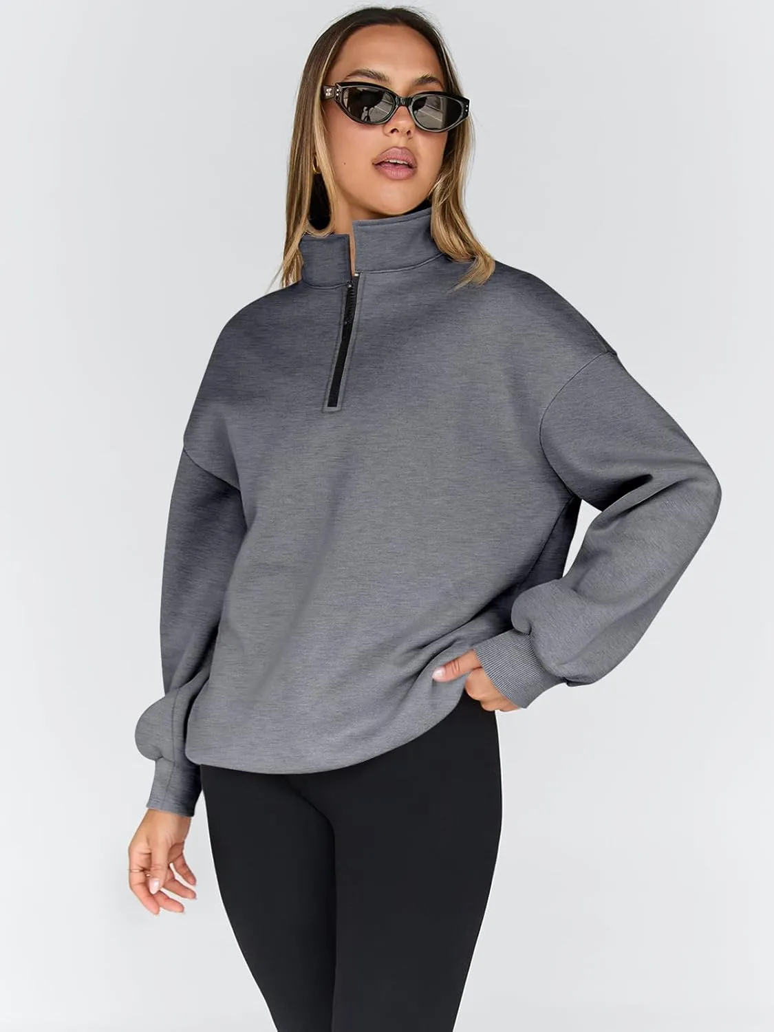 Trendy Queen Womens Oversized Sweatshirts Fall Fashion Hoodies Half Zip Pullover Long Sleeve Shirts Clothes Outfits