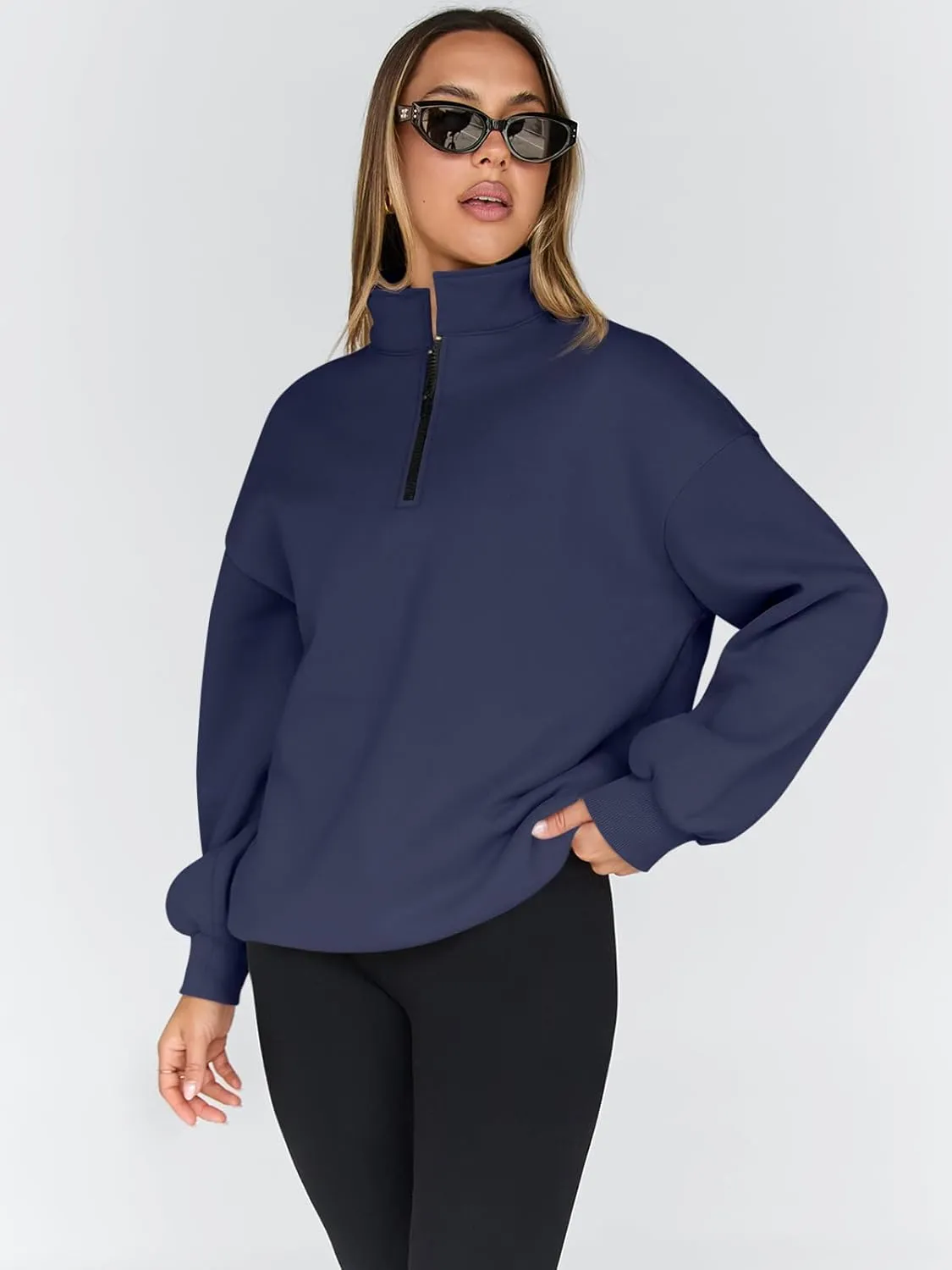 Trendy Queen Womens Oversized Sweatshirts Fall Fashion Hoodies Half Zip Pullover Long Sleeve Shirts Clothes Outfits