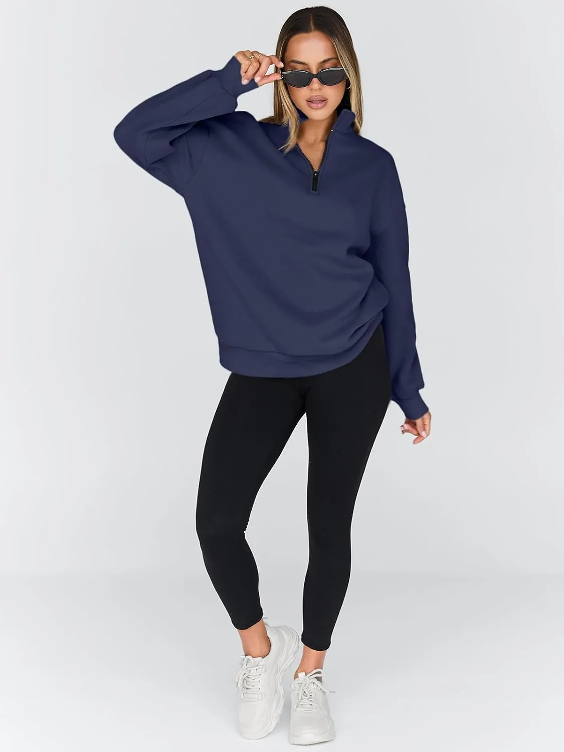Trendy Queen Womens Oversized Sweatshirts Fall Fashion Hoodies Half Zip Pullover Long Sleeve Shirts Clothes Outfits
