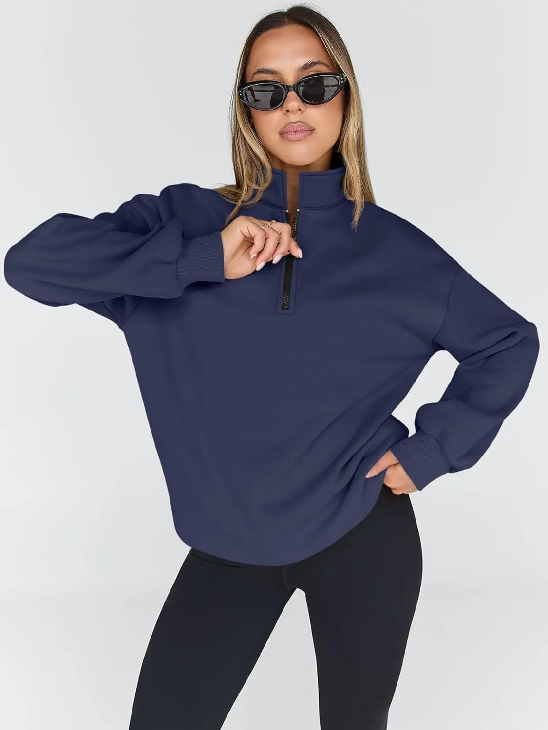 Trendy Queen Womens Oversized Sweatshirts Fall Fashion Hoodies Half Zip Pullover Long Sleeve Shirts Clothes Outfits