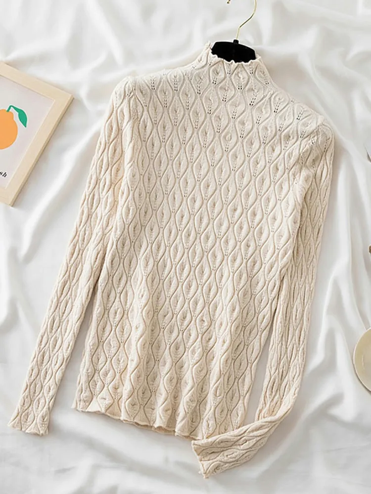 Turtleneck Women Sweaters Warm Pullover Slim Tops Knitted