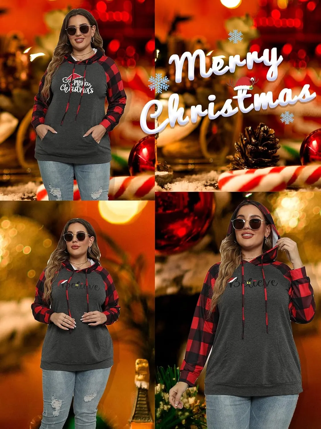 VISLILY Women-Plus-Size-Hoodies-Sweatshirts Color Block Tops with Pockets XL-4XL