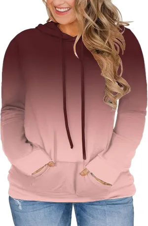 VISLILY Women-Plus-Size-Hoodies-Sweatshirts Color Block Tops with Pockets XL-4XL