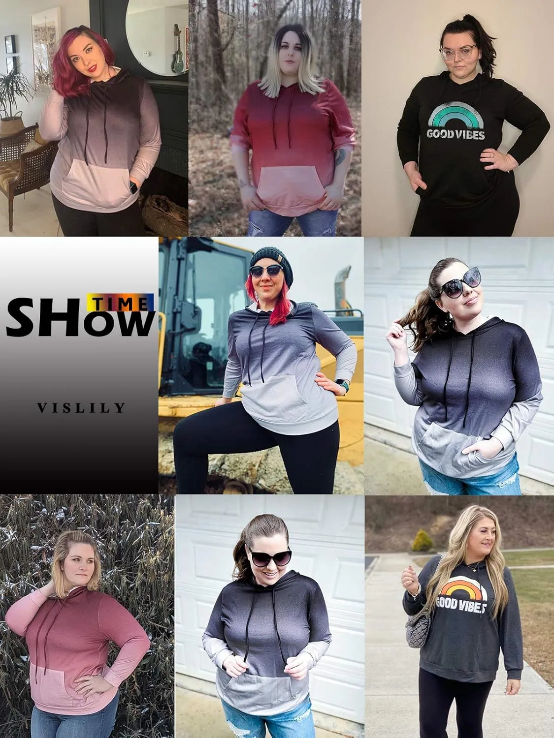 VISLILY Women-Plus-Size-Hoodies-Sweatshirts Color Block Tops with Pockets XL-4XL