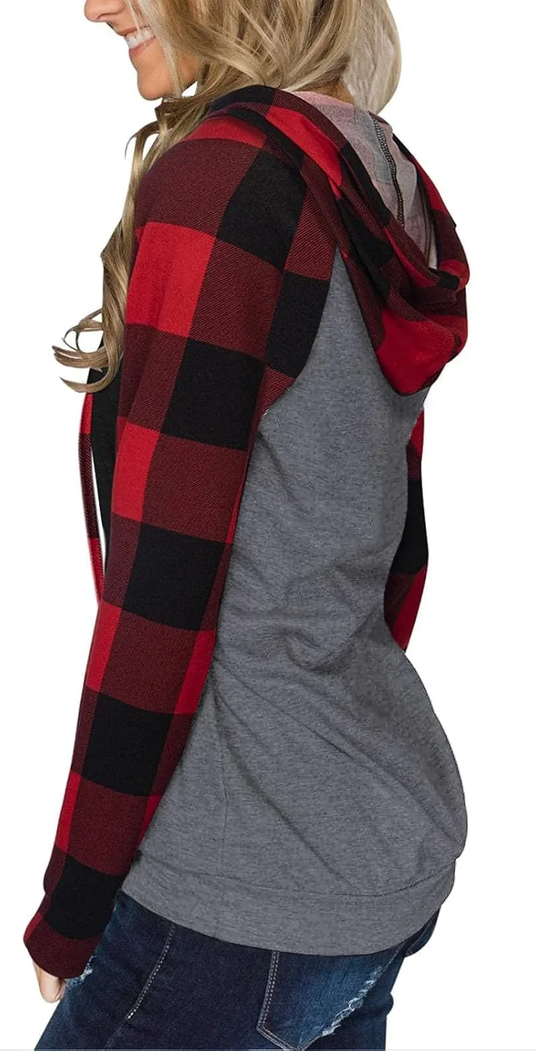 VISLILY Women-Plus-Size-Hoodies-Sweatshirts Color Block Tops with Pockets XL-4XL