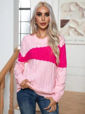Warm Delight Color Block Cable-Knit Sweater