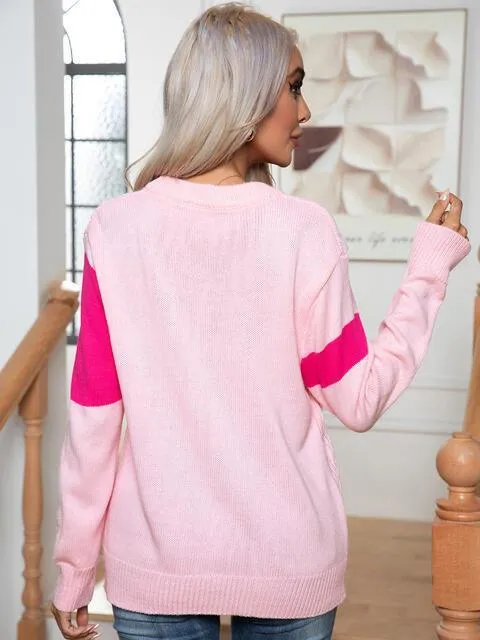 Warm Delight Color Block Cable-Knit Sweater
