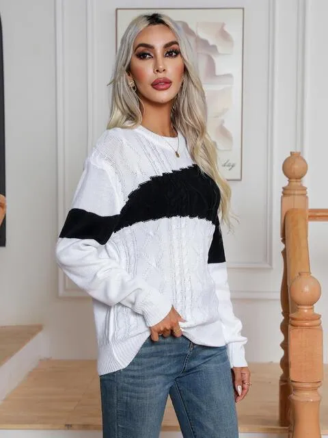 Warm Delight Color Block Cable-Knit Sweater