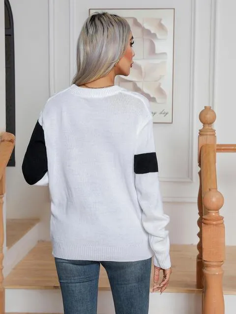Warm Delight Color Block Cable-Knit Sweater