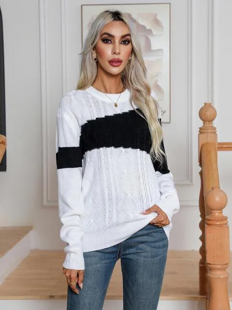 Warm Delight Color Block Cable-Knit Sweater