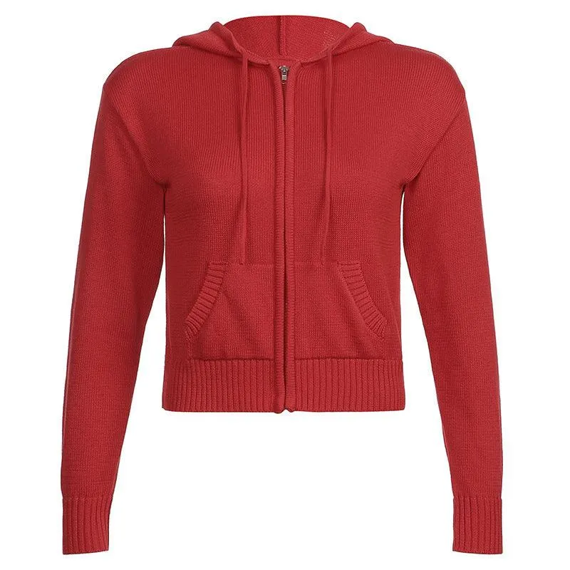 Warm Hooded Zippered Cardigan Solid Color Jacket
