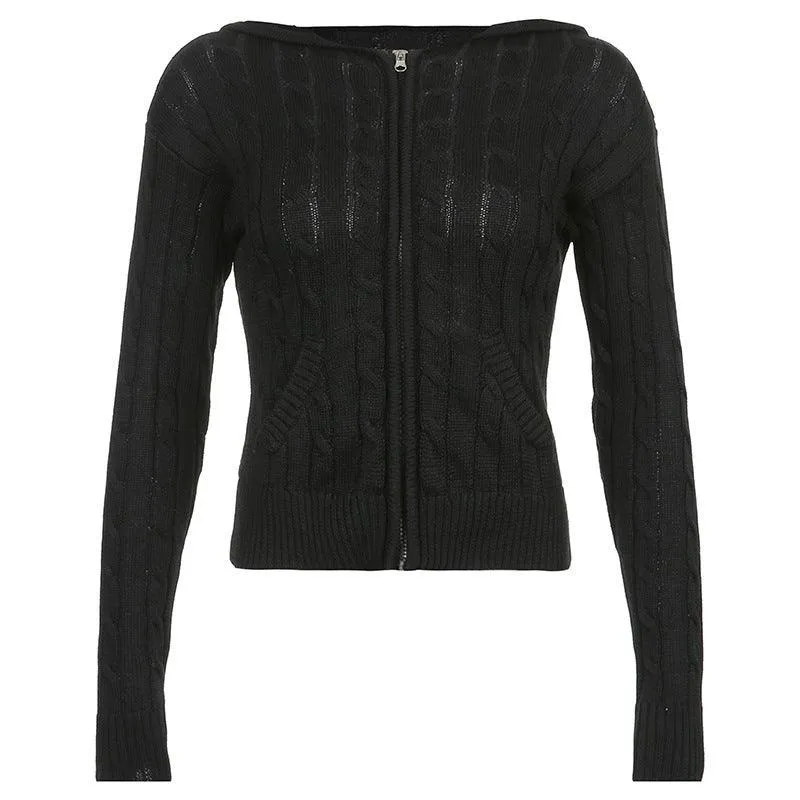 Warm Hooded Zippered Cardigan Solid Color Jacket