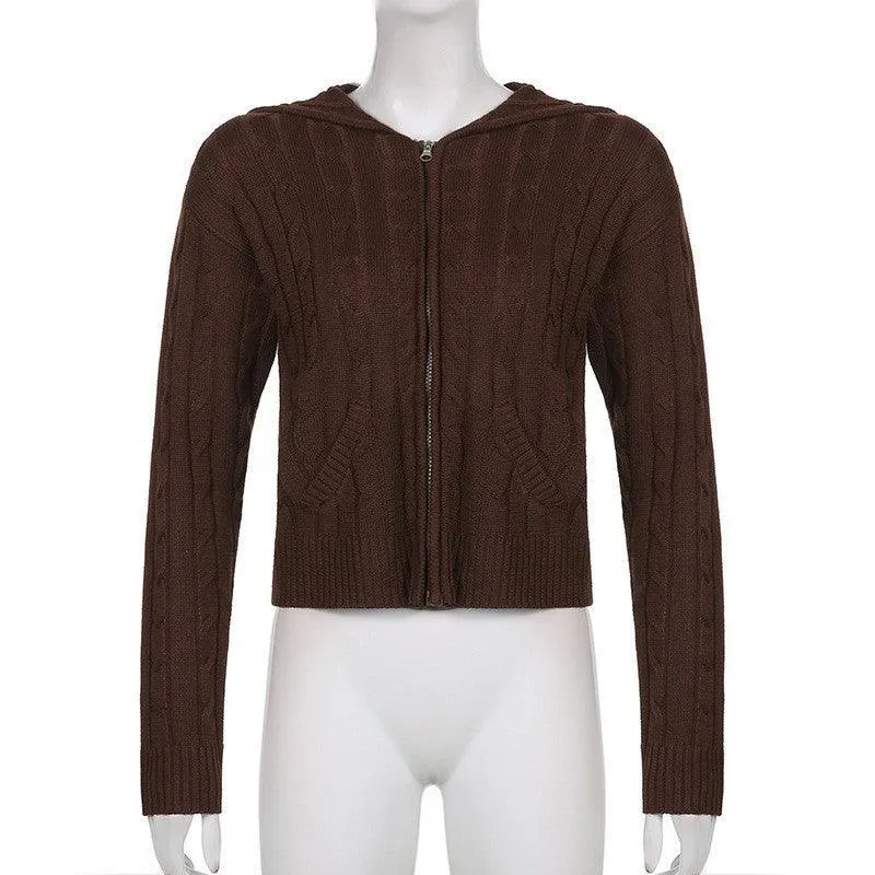 Warm Hooded Zippered Cardigan Solid Color Jacket