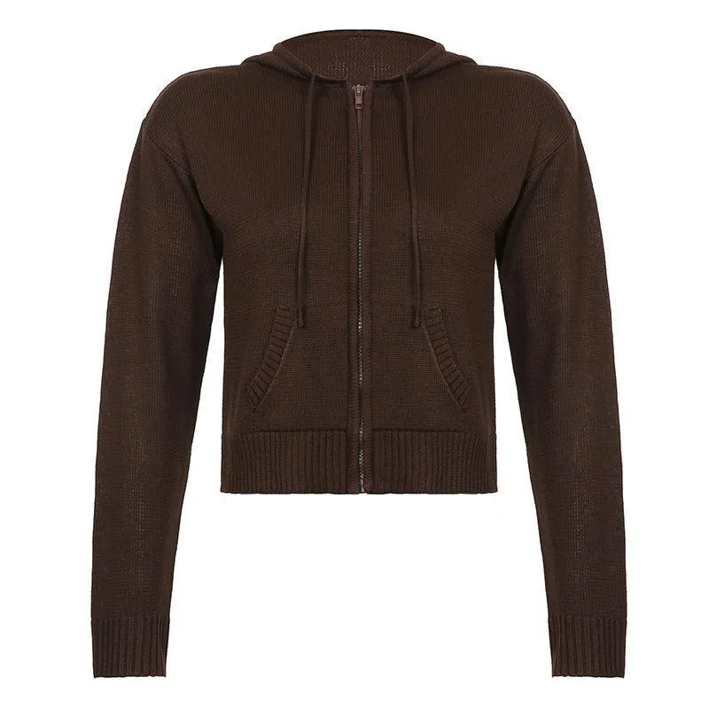 Warm Hooded Zippered Cardigan Solid Color Jacket