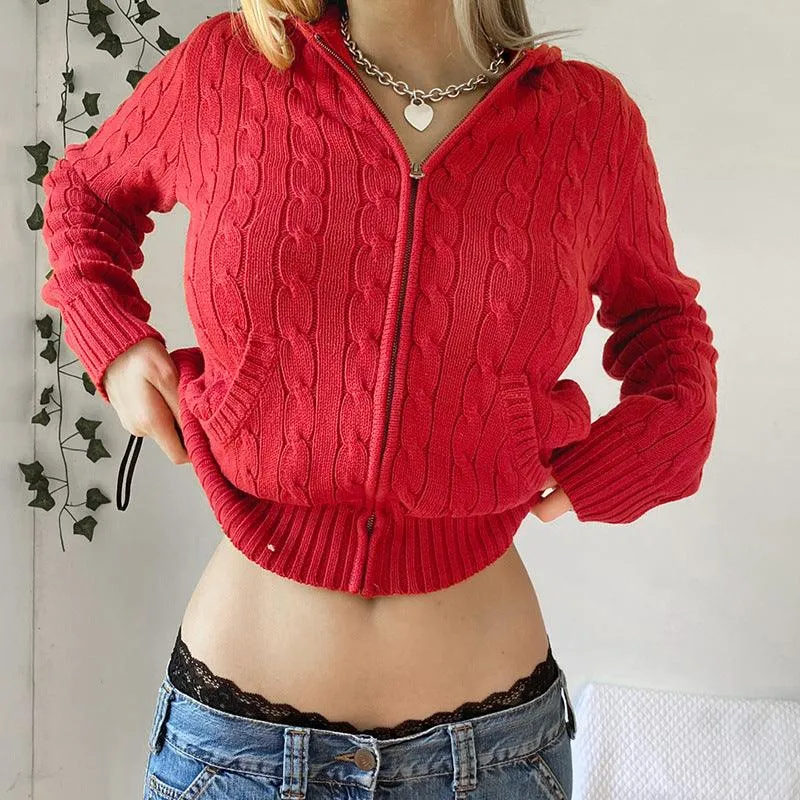 Warm Hooded Zippered Cardigan Solid Color Jacket