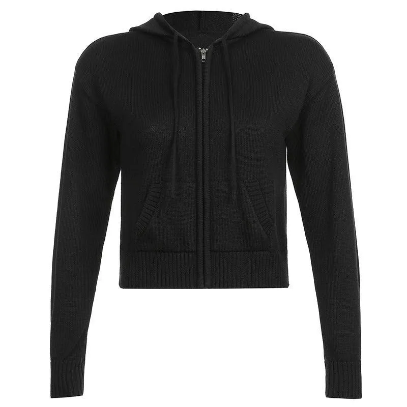 Warm Hooded Zippered Cardigan Solid Color Jacket