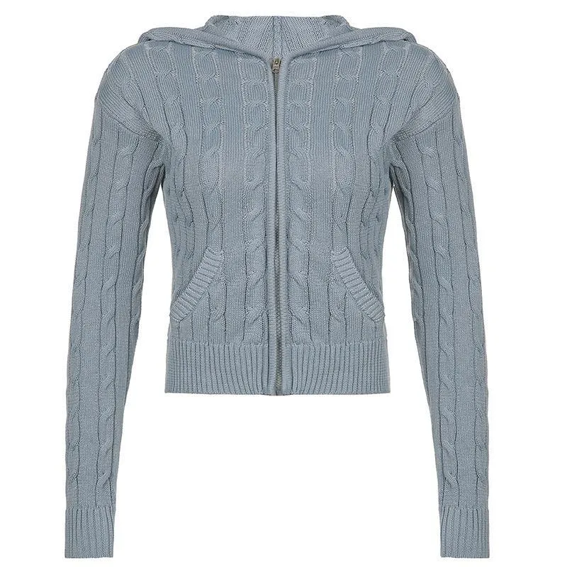 Warm Hooded Zippered Cardigan Solid Color Jacket