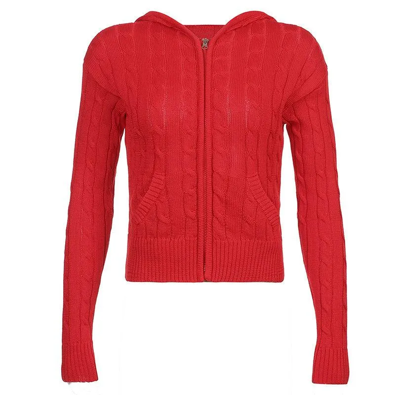 Warm Hooded Zippered Cardigan Solid Color Jacket