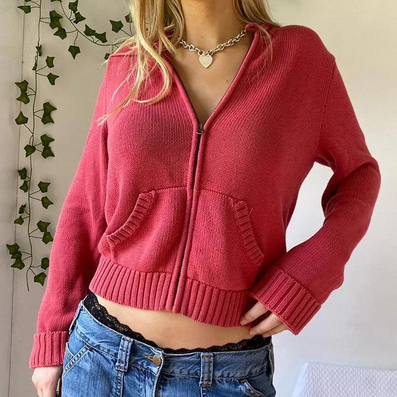 Warm Hooded Zippered Cardigan Solid Color Jacket