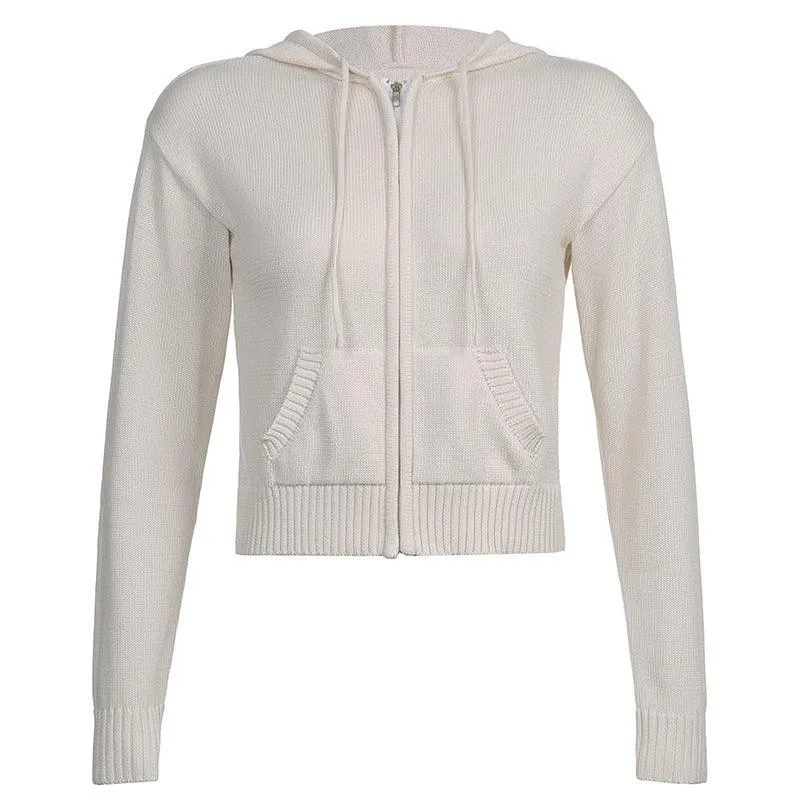 Warm Hooded Zippered Cardigan Solid Color Jacket