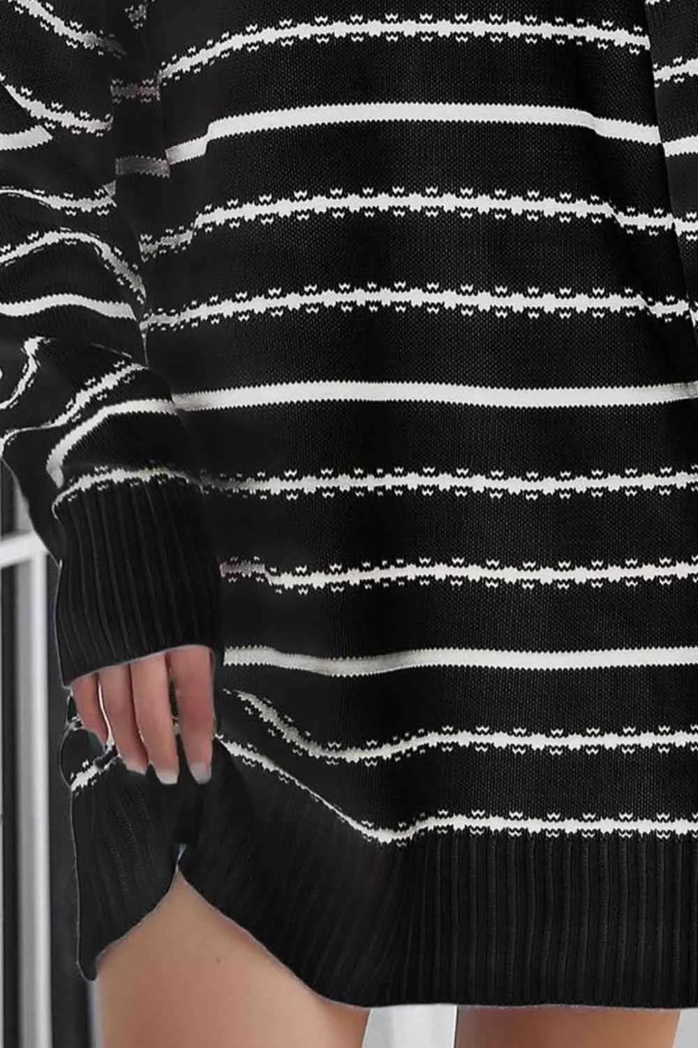 Warm Leisure V-Neck Striped Sweater Dress